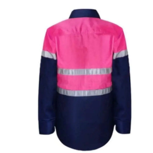 Picture of WorkCraft, Womens, Shirt, Long Sleeve, Lightweight, Hi Vis, Two Tone, Vented, Cotton Drill, CSR Reflective Tape Night Use Only